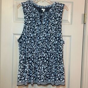 Max Studio Floral Sleeveless Top w/Keyhole Tie Neck, Black & Cream, NWT, Size 3X